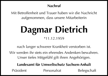 Traueranzeige von Dagmar Dietrich von Mitteldeutsche Zeitung