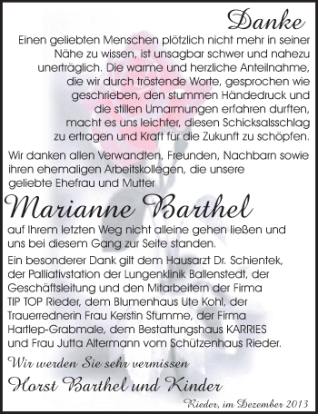 Traueranzeige von Marianne Barthel von Mitteldeutsche Zeitung Quedlinburg