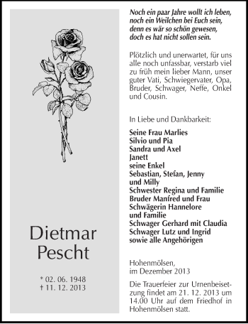 Traueranzeige von Dietmar Pescht von Mitteldeutsche Zeitung Weißenfels