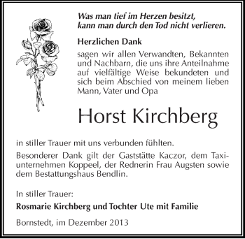 Traueranzeige von Horst Kirchberg von Mitteldeutsche Zeitung Mansfelder Land
