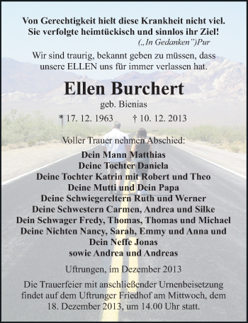 Traueranzeige von Ellen Burchert von Mitteldeutsche Zeitung Sangerhausen