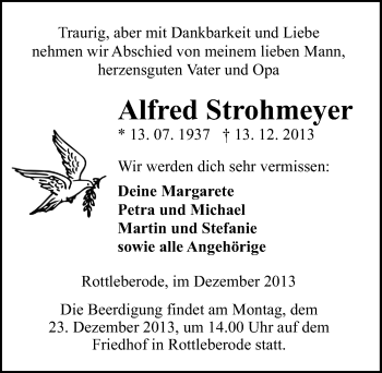 Traueranzeige von Alfred Strohmeyer von Mitteldeutsche Zeitung Sangerhausen