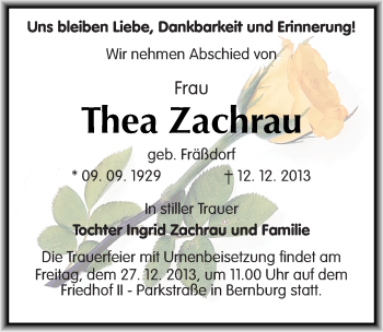 Traueranzeige von Thea Zachrau von Mitteldeutsche Zeitung Bernburg