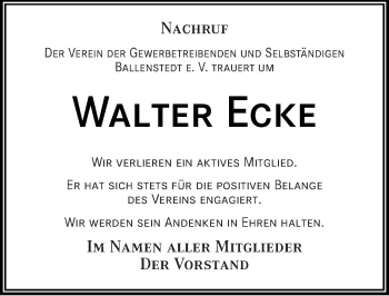 Traueranzeige von Walter Ecke von Mitteldeutsche Zeitung Quedlinburg