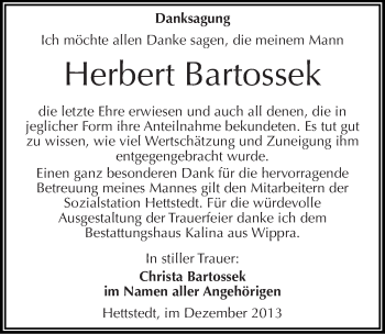 Traueranzeige von Herbert Bartossek von Mitteldeutsche Zeitung Mansfelder Land