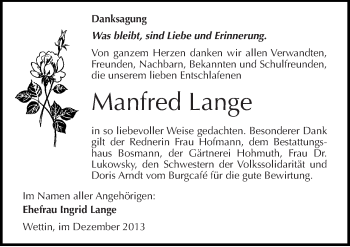 Traueranzeige von Manfred Lange von Mitteldeutsche Zeitung Halle/Saalkreis