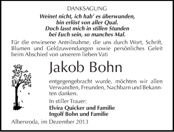 Traueranzeige von Jakob Bohn von Mitteldeutsche Zeitung Merseburg/Querfurt