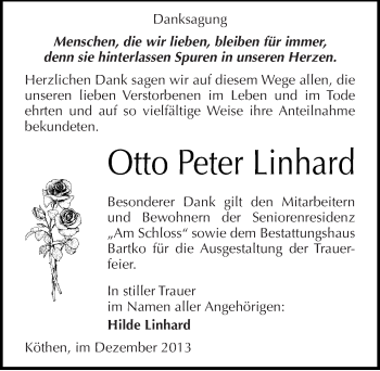 Traueranzeige von Otto Peter Linhard von Mitteldeutsche Zeitung Köthen