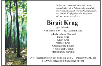 Traueranzeige von Birgit Krug von Mitteldeutsche Zeitung Aschersleben