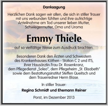 Traueranzeige von Emmy Thiele von Mitteldeutsche Zeitung Köthen