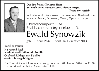 Traueranzeige von Ewald Synowzik von Mitteldeutsche Zeitung Bitterfeld