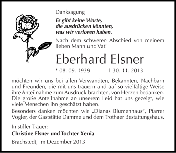 Traueranzeige von Eberhard Elsner von Mitteldeutsche Zeitung Halle/Saalkreis