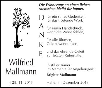 Traueranzeige von Wilfried Mallmann von Mitteldeutsche Zeitung Halle/Saalkreis