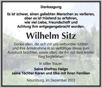 Traueranzeige von Wilhelm Sitz von Mitteldeutsche Zeitung Naumburg/Nebra