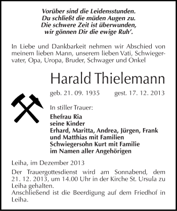 Traueranzeige von Harald Thielemann von Mitteldeutsche Zeitung Merseburg/Querfurt