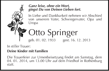 Traueranzeige von Otto Springer von Mitteldeutsche Zeitung Halle/Saalkreis