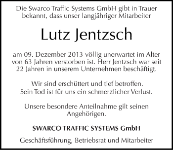 Traueranzeige von Lutz Jentzsch von Mitteldeutsche Zeitung Bitterfeld
