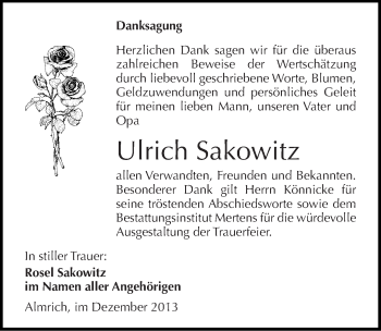Traueranzeige von Ulrich Sakowitz von Mitteldeutsche Zeitung Naumburg/Nebra