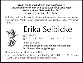 Traueranzeige von Erika Seibicke von Mitteldeutsche Zeitung Merseburg/Querfurt
