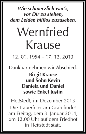 Traueranzeige von Wernfried Krause von Mitteldeutsche Zeitung Mansfelder Land
