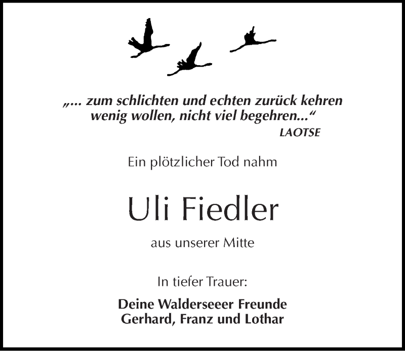  Traueranzeige für Uli Fiedler vom 21.12.2013 aus Mitteldeutsche Zeitung Dessau-Roßlau