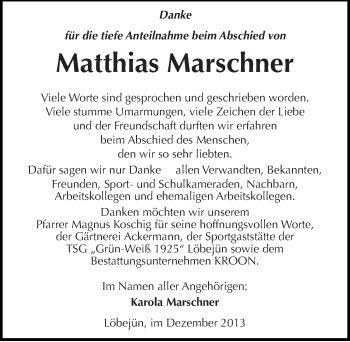 Traueranzeige von Matthias Marschner von Mitteldeutsche Zeitung Halle/Saalkreis