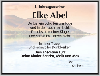 Traueranzeige von Elke Abel von Mitteldeutsche Zeitung Halle/Saalkreis