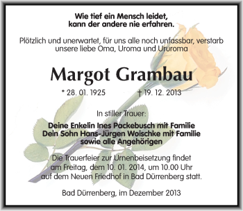 Traueranzeige von Margot Grambau von Mitteldeutsche Zeitung Merseburg/Querfurt