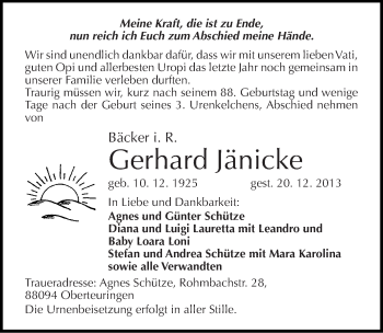 Traueranzeige von Gerhard Jänicke von Mitteldeutsche Zeitung Weißenfels