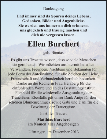 Traueranzeige von Ellen Burchert von Mitteldeutsche Zeitung Sangerhausen