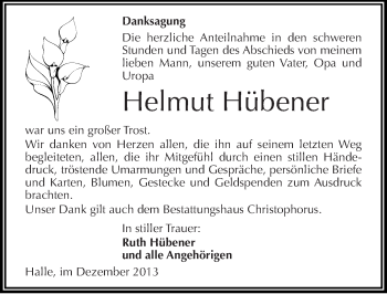 Traueranzeige von Helmut Hübener von Mitteldeutsche Zeitung Halle/Saalkreis