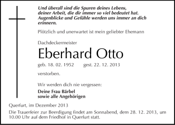 Traueranzeige von Eberhard Otto von Mitteldeutsche Zeitung Merseburg/Querfurt