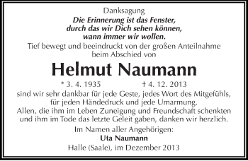 Traueranzeige von Helmut Naumann von Mitteldeutsche Zeitung Halle/Saalkreis