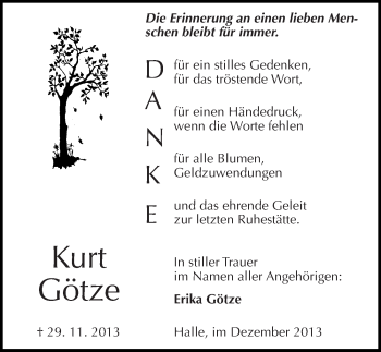Traueranzeige von Kurt Götze von Mitteldeutsche Zeitung Halle/Saalkreis