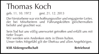 Traueranzeige von Thomas Koch von Mitteldeutsche Zeitung Halle/Saalkreis