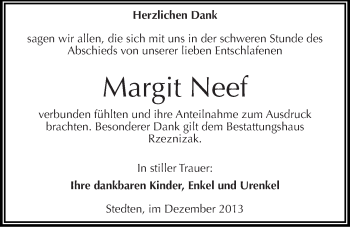 Traueranzeige von Margit Neef von Mitteldeutsche Zeitung Mansfelder Land
