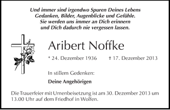 Traueranzeige von Aribert Noffke von Mitteldeutsche Zeitung Bitterfeld