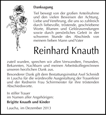 Traueranzeige von Reinhard Knauth von Mitteldeutsche Zeitung Naumburg/Nebra