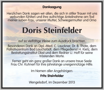 Traueranzeige von Doris Steinfelder von Mitteldeutsche Zeitung