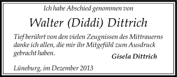 Traueranzeige von Walter Dittrich von Mitteldeutsche Zeitung Wittenberg