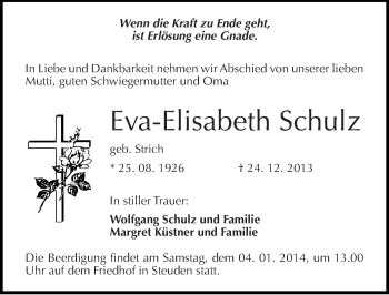 Traueranzeige von Eva-Elisabeth Schulz von Mitteldeutsche Zeitung Halle/Saalkreis
