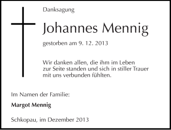 Traueranzeige von Johannes Mennig von Mitteldeutsche Zeitung Merseburg/Querfurt