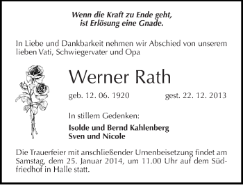 Traueranzeige von Werner Rath von Mitteldeutsche Zeitung Halle/Saalkreis