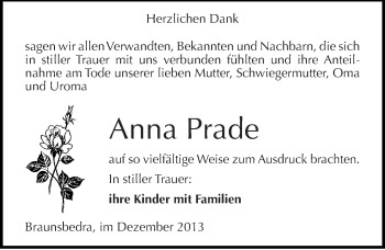 Traueranzeige von Anna Prade von Mitteldeutsche Zeitung Merseburg/Querfurt