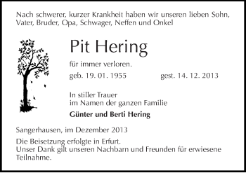 Traueranzeige von Pit Hering von Mitteldeutsche Zeitung Sangerhausen