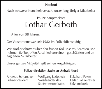 Traueranzeige von Lothar Gerboth von Mitteldeutsche Zeitung Bernburg