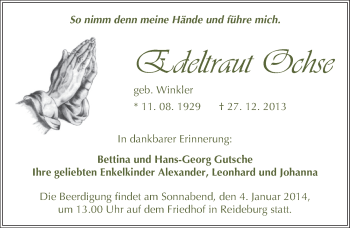 Traueranzeige von Edeltraut Ochse von Mitteldeutsche Zeitung Halle/Saalkreis
