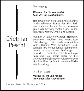 Traueranzeige von Dietmar Pescht von Mitteldeutsche Zeitung Weißenfels