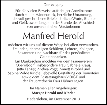 Traueranzeige von Manfred Herold von Mitteldeutsche Zeitung Mansfelder Land