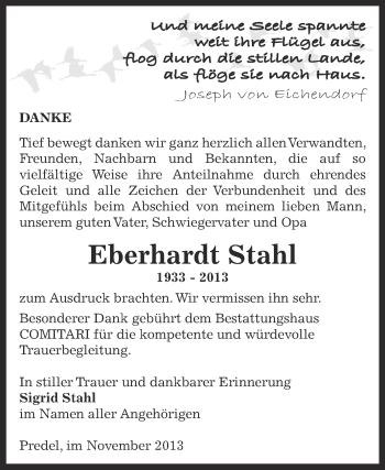 Traueranzeige von Eberhardt Stahl von Super Sonntag Zeitz